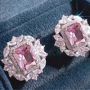 NEW-Sparkly Pink Zirconia Stud Earrings - Elegant and Chic Jewelry
